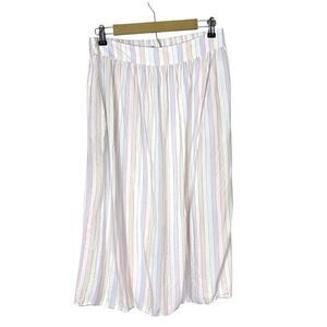 Self Contrast Skirt Womens Medium Pastel Striped Midi A Line Elastic Waist White